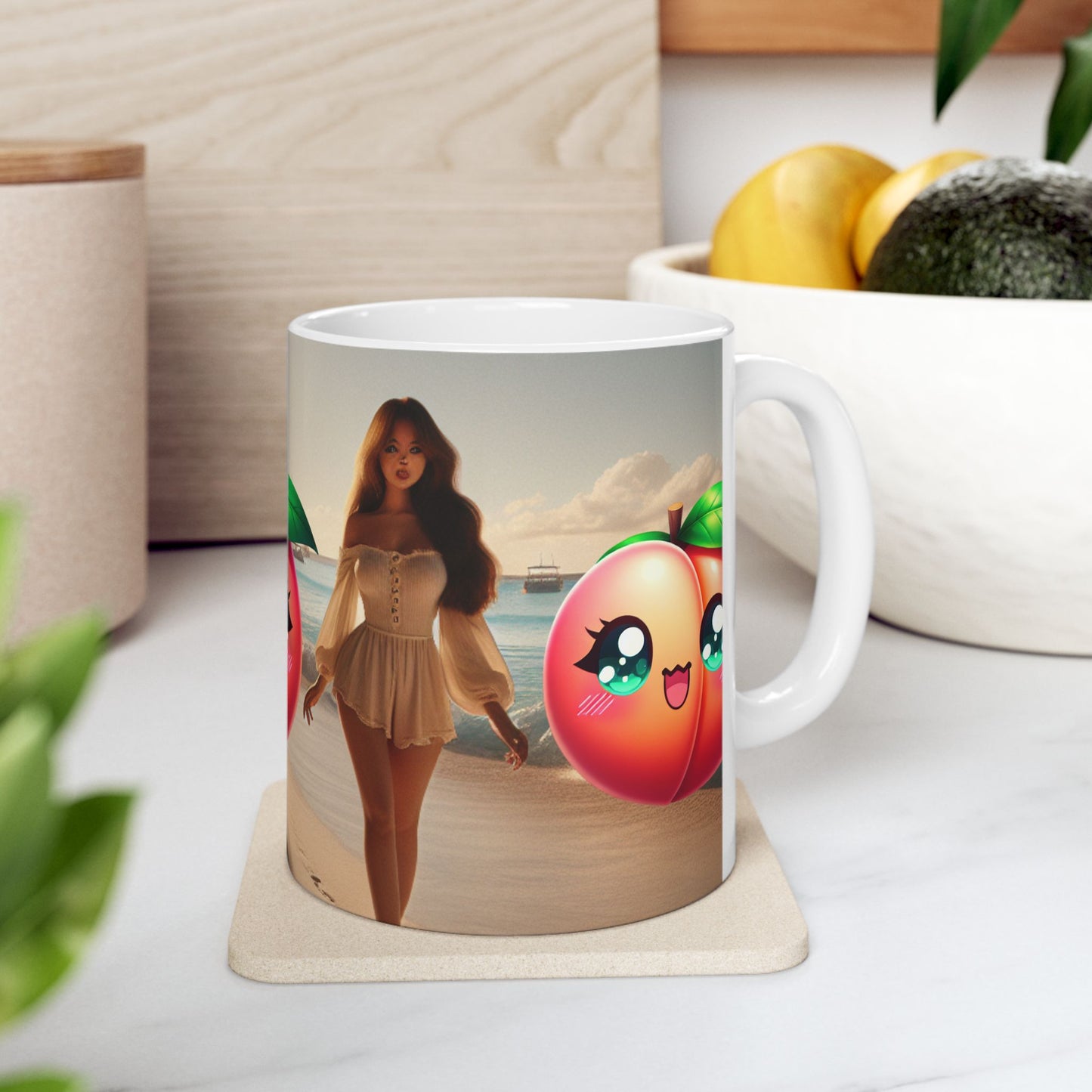 Mug - Peachy Vibes Ceramic Mug - Cute Peach Design, Fun Coffee Cup, Perfect Gift for Friends, Summer Decor