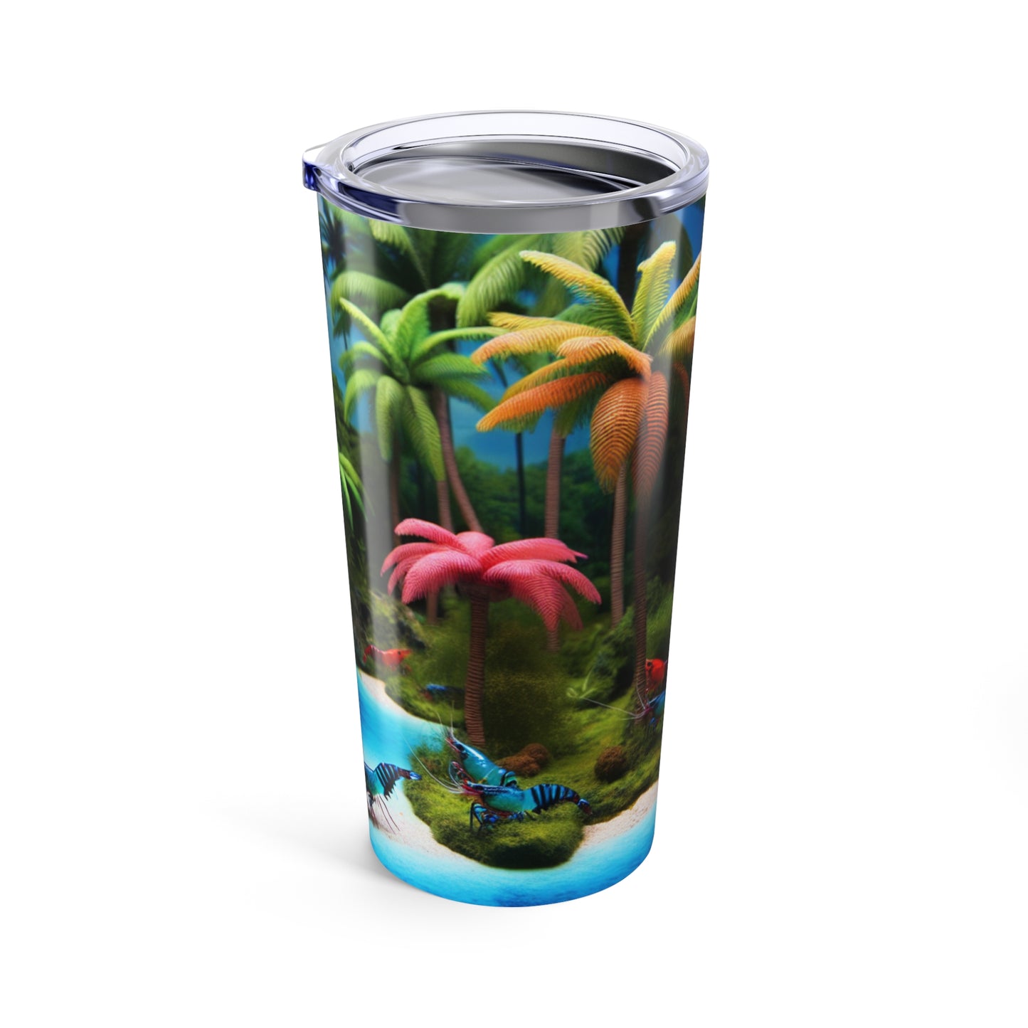 Tumbler 20oz, Neocaradina Shrimp Miami Beach Design - Tropical Drinkware Cup, Summer Ocean Tumbler, Beach Lover Gift, Coastal Reusable Mug,