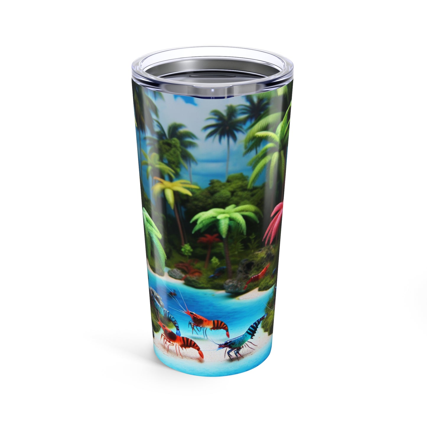 Tumbler 20oz, Neocaradina Shrimp Miami Beach Design - Tropical Drinkware Cup, Summer Ocean Tumbler, Beach Lover Gift, Coastal Reusable Mug,