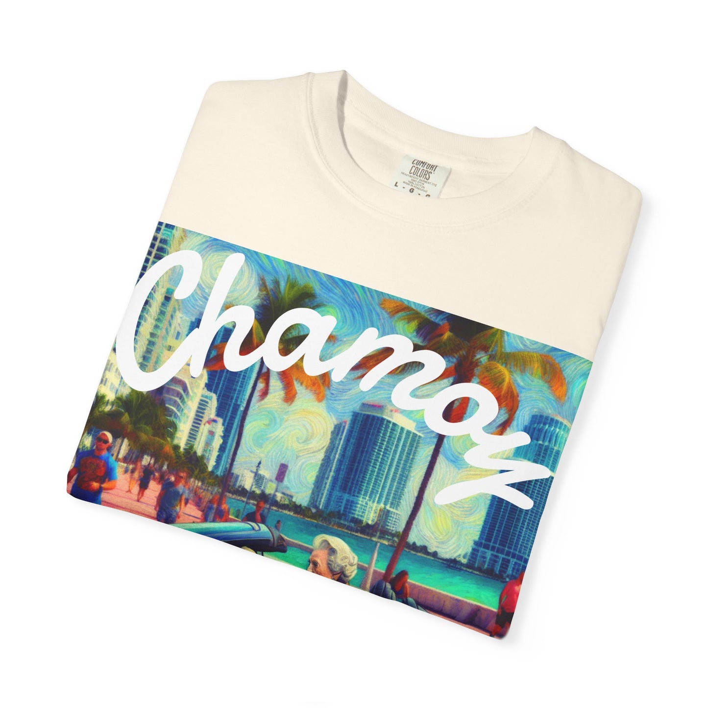 Queen Elizabeth in Miami Unisex T-shirt, British Royalty Tee, Funny Miami Beach Shirt, Vintage Style Graphic Tee, Gift for History Buffs