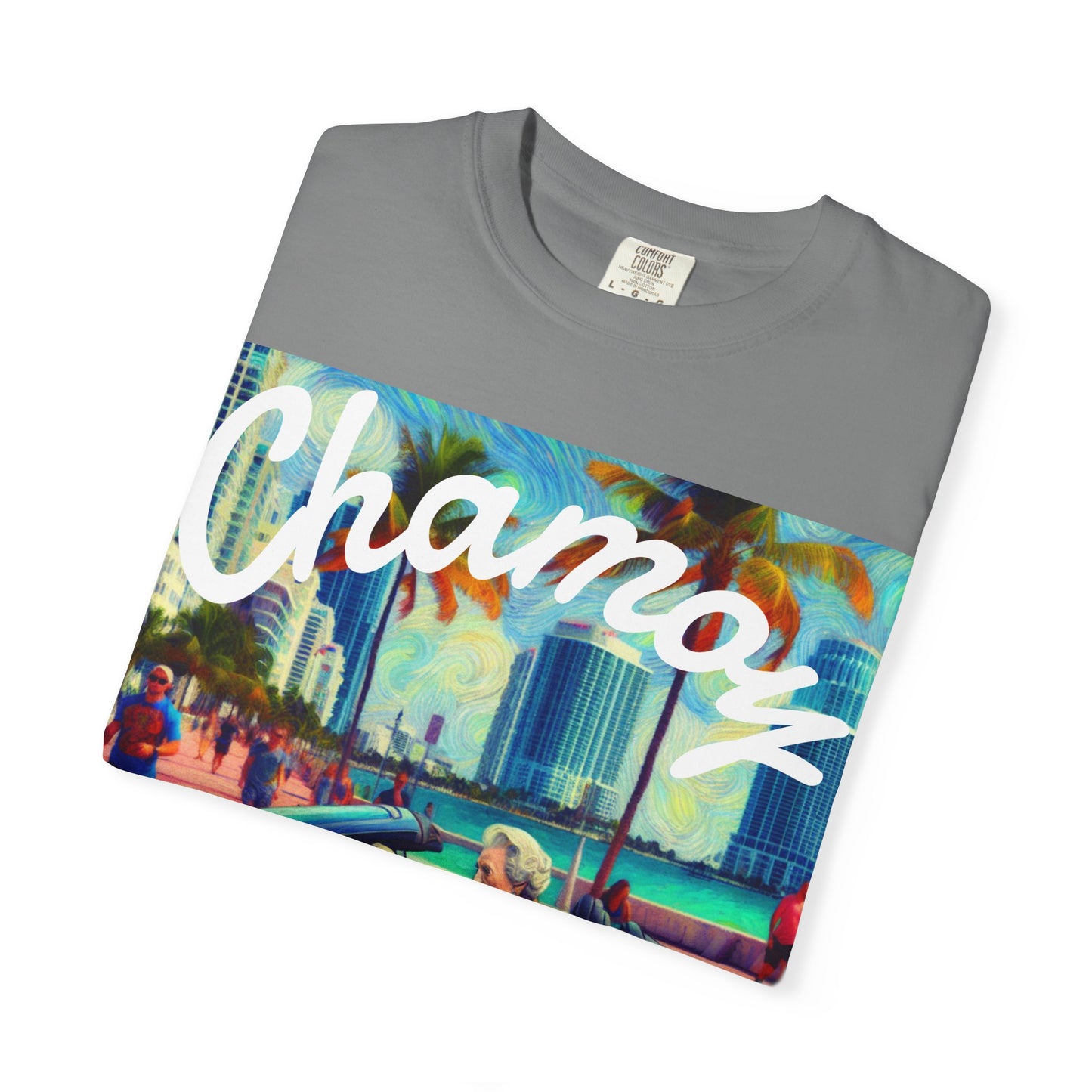 Queen Elizabeth in Miami Unisex T-shirt, British Royalty Tee, Funny Miami Beach Shirt, Vintage Style Graphic Tee, Gift for History Buffs