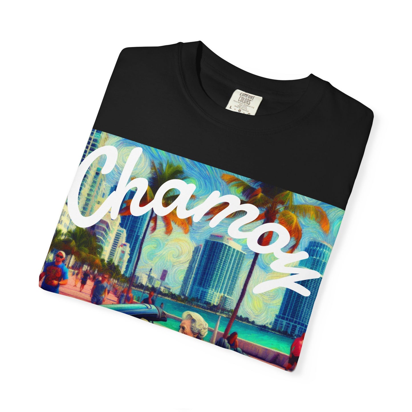 Queen Elizabeth in Miami Unisex T-shirt, British Royalty Tee, Funny Miami Beach Shirt, Vintage Style Graphic Tee, Gift for History Buffs
