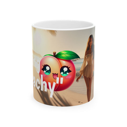 Mug - Peachy Vibes Ceramic Mug - Cute Peach Design, Fun Coffee Cup, Perfect Gift for Friends, Summer Decor