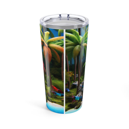 Tumbler 20oz, Neocaradina Shrimp Miami Beach Design - Tropical Drinkware Cup, Summer Ocean Tumbler, Beach Lover Gift, Coastal Reusable Mug,