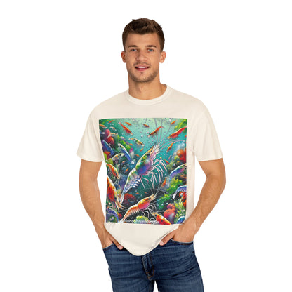 Vibrant Shrimp Art T-Shirt, Seafood Lover Tee, Ocean Life Graphic Shirt, Beach Vacation Top, Coastal Theme Clothing