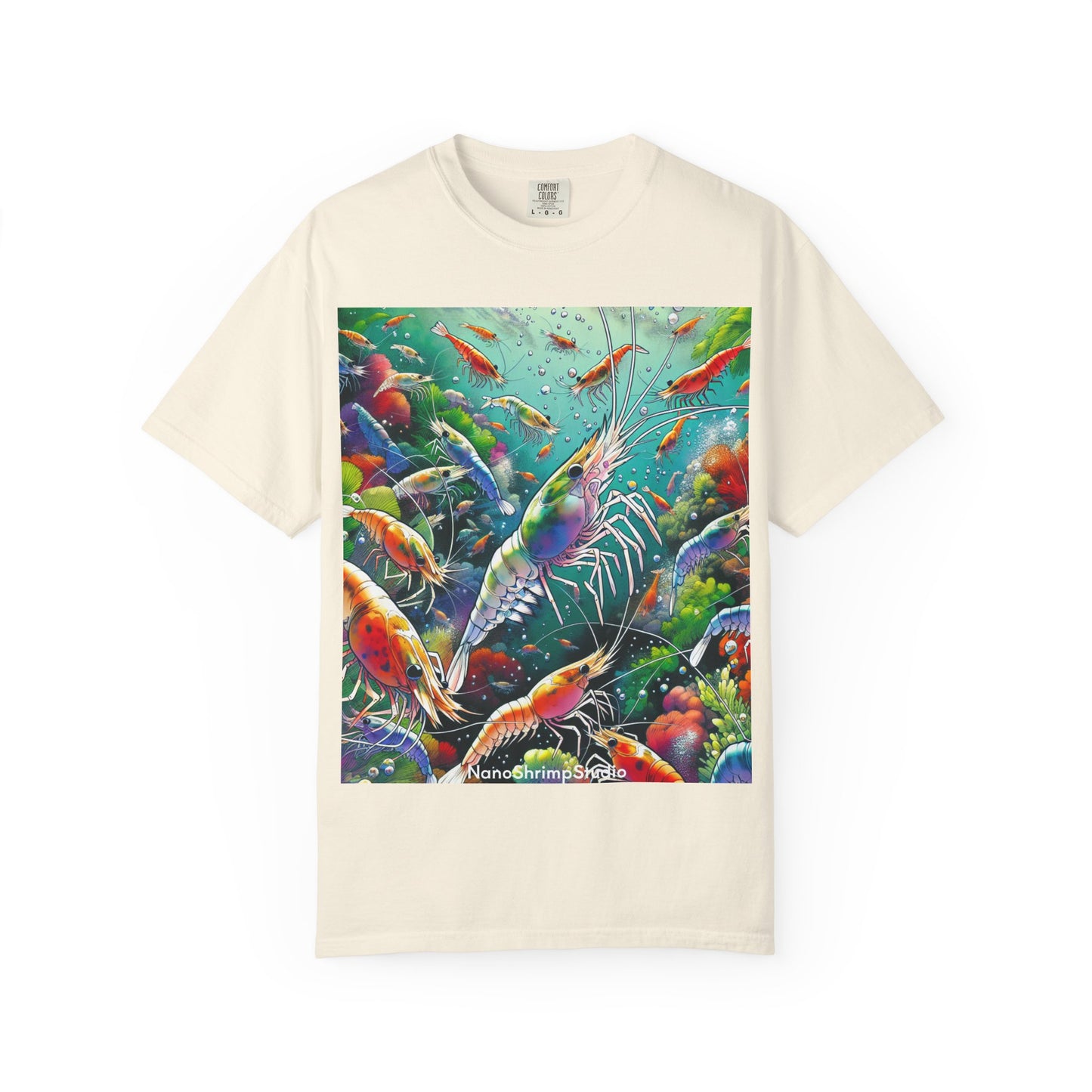 Vibrant Shrimp Art T-Shirt, Seafood Lover Tee, Ocean Life Graphic Shirt, Beach Vacation Top, Coastal Theme Clothing