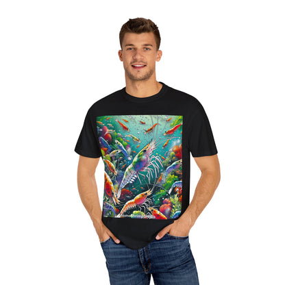 Vibrant Shrimp Art T-Shirt, Seafood Lover Tee, Ocean Life Graphic Shirt, Beach Vacation Top, Coastal Theme Clothing
