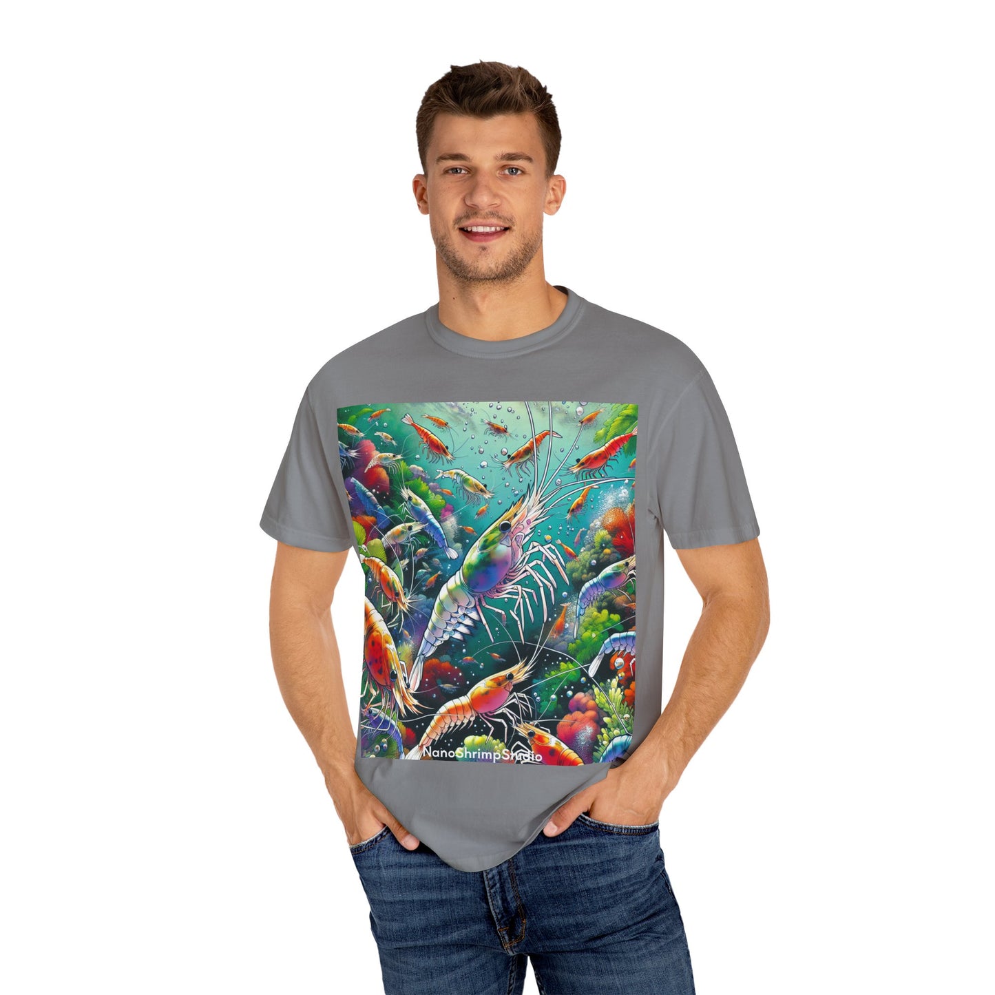 Vibrant Shrimp Art T-Shirt, Seafood Lover Tee, Ocean Life Graphic Shirt, Beach Vacation Top, Coastal Theme Clothing
