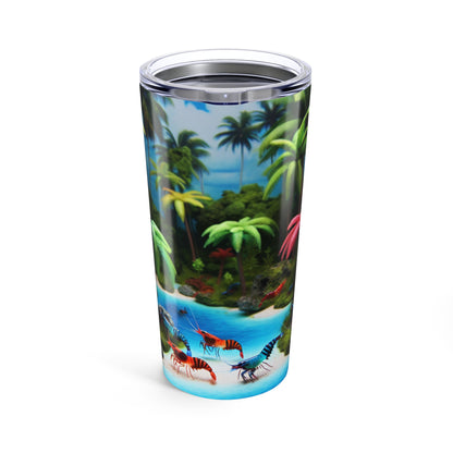 Tumbler 20oz, Neocaradina Shrimp Miami Beach Design - Tropical Drinkware Cup, Summer Ocean Tumbler, Beach Lover Gift, Coastal Reusable Mug,