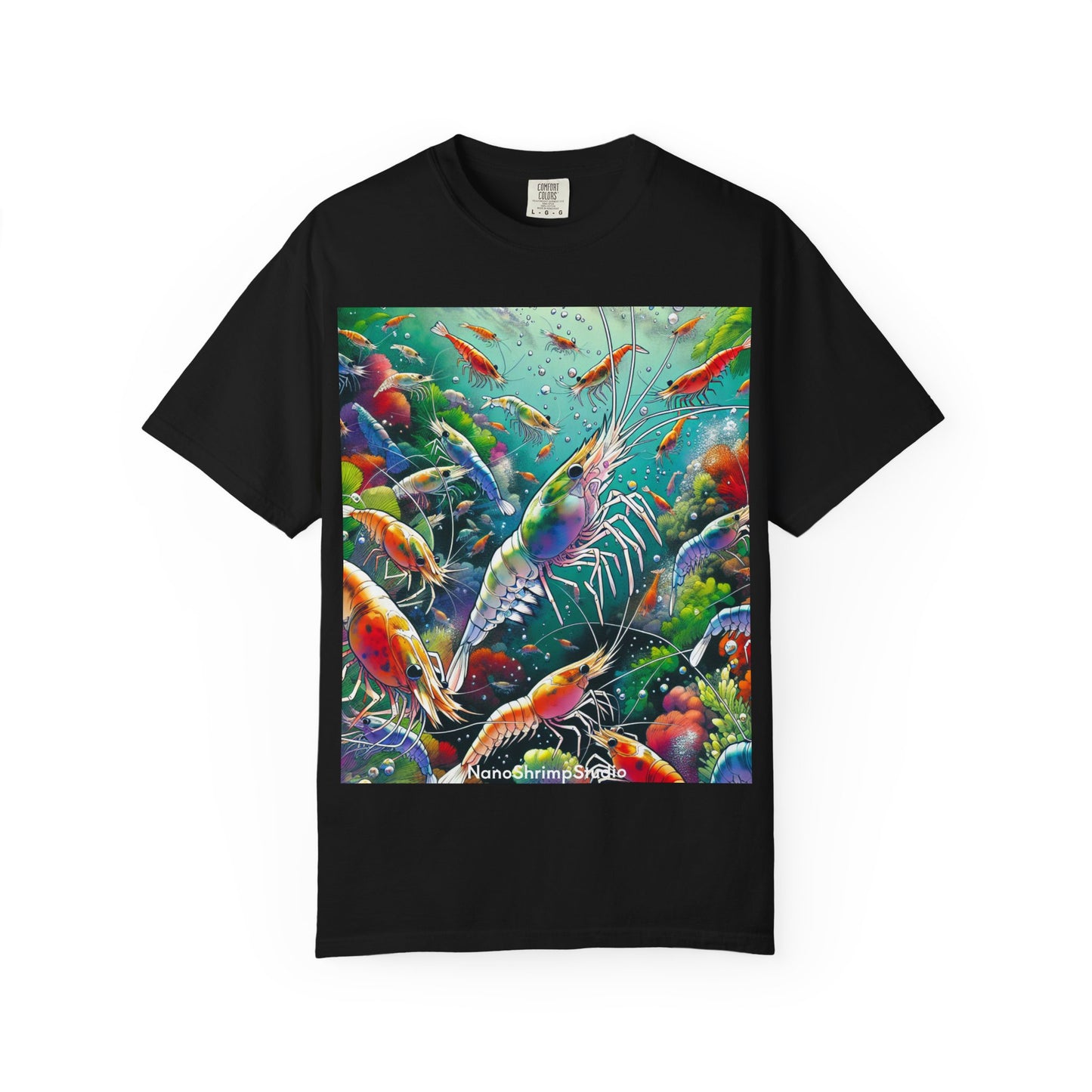 Vibrant Shrimp Art T-Shirt, Seafood Lover Tee, Ocean Life Graphic Shirt, Beach Vacation Top, Coastal Theme Clothing