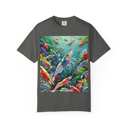 Vibrant Shrimp Art T-Shirt, Seafood Lover Tee, Ocean Life Graphic Shirt, Beach Vacation Top, Coastal Theme Clothing