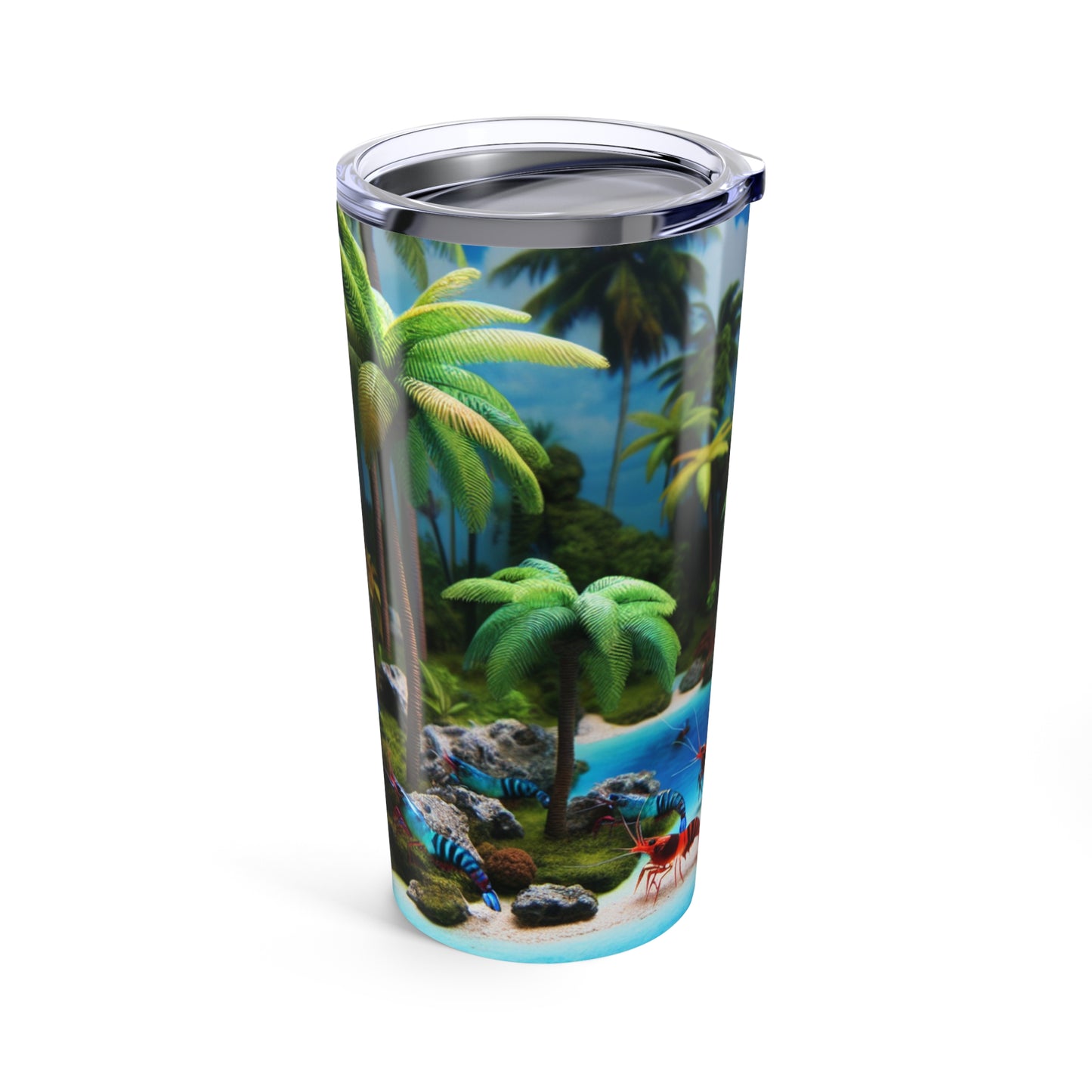 Tumbler 20oz, Neocaradina Shrimp Miami Beach Design - Tropical Drinkware Cup, Summer Ocean Tumbler, Beach Lover Gift, Coastal Reusable Mug,