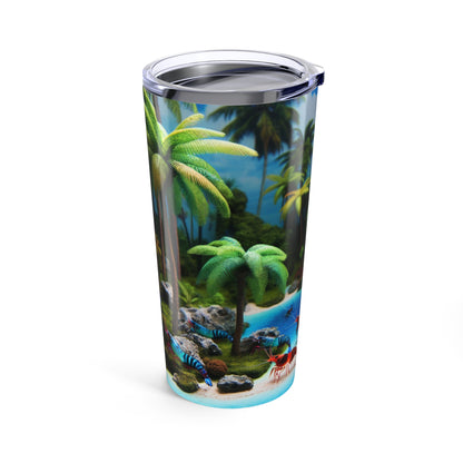 Tumbler 20oz, Neocaradina Shrimp Miami Beach Design - Tropical Drinkware Cup, Summer Ocean Tumbler, Beach Lover Gift, Coastal Reusable Mug,